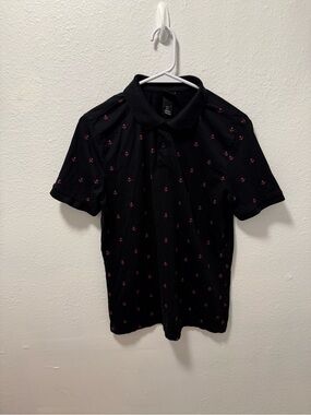 H&M Black Polo Shirt with Red Anchor Print Pattern. Men’s Small.